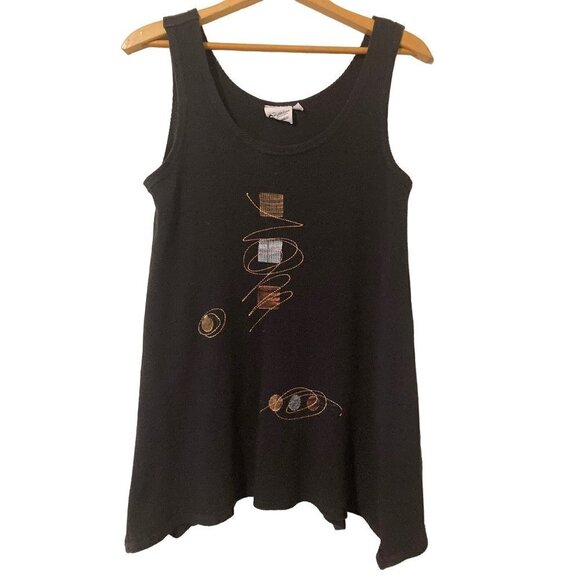 Art To Wear Black Waffle Knit Sleeveless Tunic Asymmetrical Hemline Lagenlook XS - Picture 1 of 4